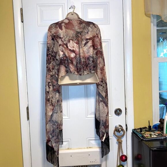 CHICOS Floral and Lace Print Scarf with Black Fringe Womens 20 x 70 inches - Picture 4 of 16